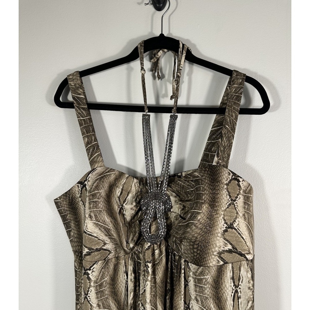 R&M‎ Richards Dress Womens 18W Brown Gold Snake Skin Y2K Maxi - Picture 4 of 13